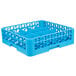 A blue plastic Carlisle OptiClean cup rack with holes.