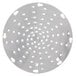 A circular metal Hobart shredder plate with holes in it.