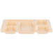 A beige Cambro tray with six compartments.