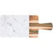 An Elite Global Solutions rectangular faux wood and marble melamine serving board with a wooden handle.