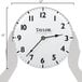 A white Taylor large dial clock with black numbers and hands.