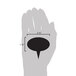 A hand holding a Ketchum oval chalkboard deli sign spear with a black oval chalkboard on it.