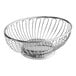 A chrome Tablecraft small oval wire basket with a handle.