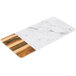 An Elite Global Solutions faux hickory wood and Carrara marble rectangular serving board with wooden handles.