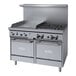 A large stainless steel Garland commercial gas range with four burners.