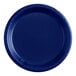 A close-up of a navy blue plastic plate.