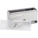 A stainless steel Vollrath Straw Boss dispenser with a clear lid.