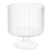 A clear plastic pedestal wine cup with a 2 oz. capacity.