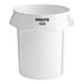 A white plastic bucket with black text reading "BRUTE" and "20 Gallon" on it.