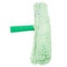 A green fuzzy mop with a green plastic handle.