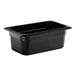 A black rectangular Cambro plastic food pan with a lid.