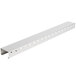 A long white metal Avantco rear shelf support with holes.