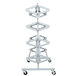 A white metal Bulman paper rack with wheels.