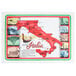 A Hoffmaster Historic Italia paper placemat with a map of Italy and various pictures.