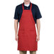 Choice Red Full Length Bib Apron with Pockets - 34 inch x 32 inchW
