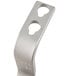 A silver stainless steel Hobart Legacy bowl scraper with two holes.
