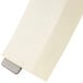 A white plastic bowl scraper with a silver handle.