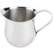 A Tablecraft stainless steel bell creamer with a handle.