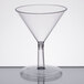 A WNA Comet clear plastic martini glass with a stem.