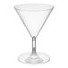 A clear, two-piece plastic martini glass with a 2 oz. capacity.