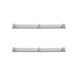 A pair of white plastic shelves with two holes and a pair of white hooks.