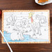 A Hoffmaster Kids Jungle Fun placemat with a giraffe and zebra coloring page on a table.