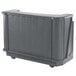 A granite gray Cambro portable bar on wheels.