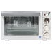 A close-up of a silver Waring countertop convection oven with knobs and a door.
