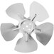 A close-up of a silver metal Avantco fan blade.