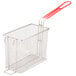 A Cecilware twin fryer basket with a wire basket and red plastic handle with a silver tip.