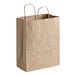 A bundle of 250 brown Duro paper shopping bags with handles.