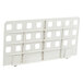 A white plastic Metro shelf divider with four holes.