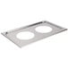 A silver metal Vollrath adapter plate with two circles.