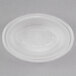 A clear oval shaped plastic container with a lid.