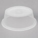 A Pactiv clear plastic oval souffle container with a lid.