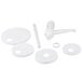 A white San Jamar condiment pump nozzle with 5 lids.