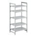 A white plastic Cambro Camshelving Premium unit with 5 vented shelves.