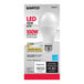 A package of Satco frosted warm white LED light bulbs.