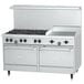 A stainless steel Garland SunFire Series commercial gas range with 6 burners, a griddle, and two ovens.