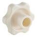 A close-up of a white plastic Hobart twist lock knob.