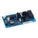 A blue Manitowoc Ice control board with many components.