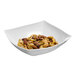 A white Fineline Wavetrends square plastic bowl filled with nuts and cashews.