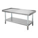 A stainless steel Advance Tabco equipment stand with a galvanized undershelf.
