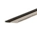 A close-up of a metal door trim with a black strip on it.