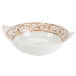 A white bowl with brown designs.