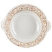 A white melamine bowl with a brown design.