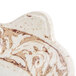 A brown and white melamine bowl with a white background.