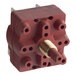 A red rotary power saver switch with a brass threaded shaft, designed for electrical control applications.