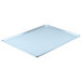 A white rectangular tray with a blue rim.