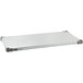 A rectangular metal shelf with a galvanized finish.